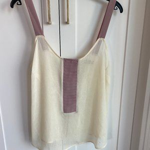 00s Costa Blanca Sheer Tank - Cream & Lilac - Satin Straps & Buttons - Size M